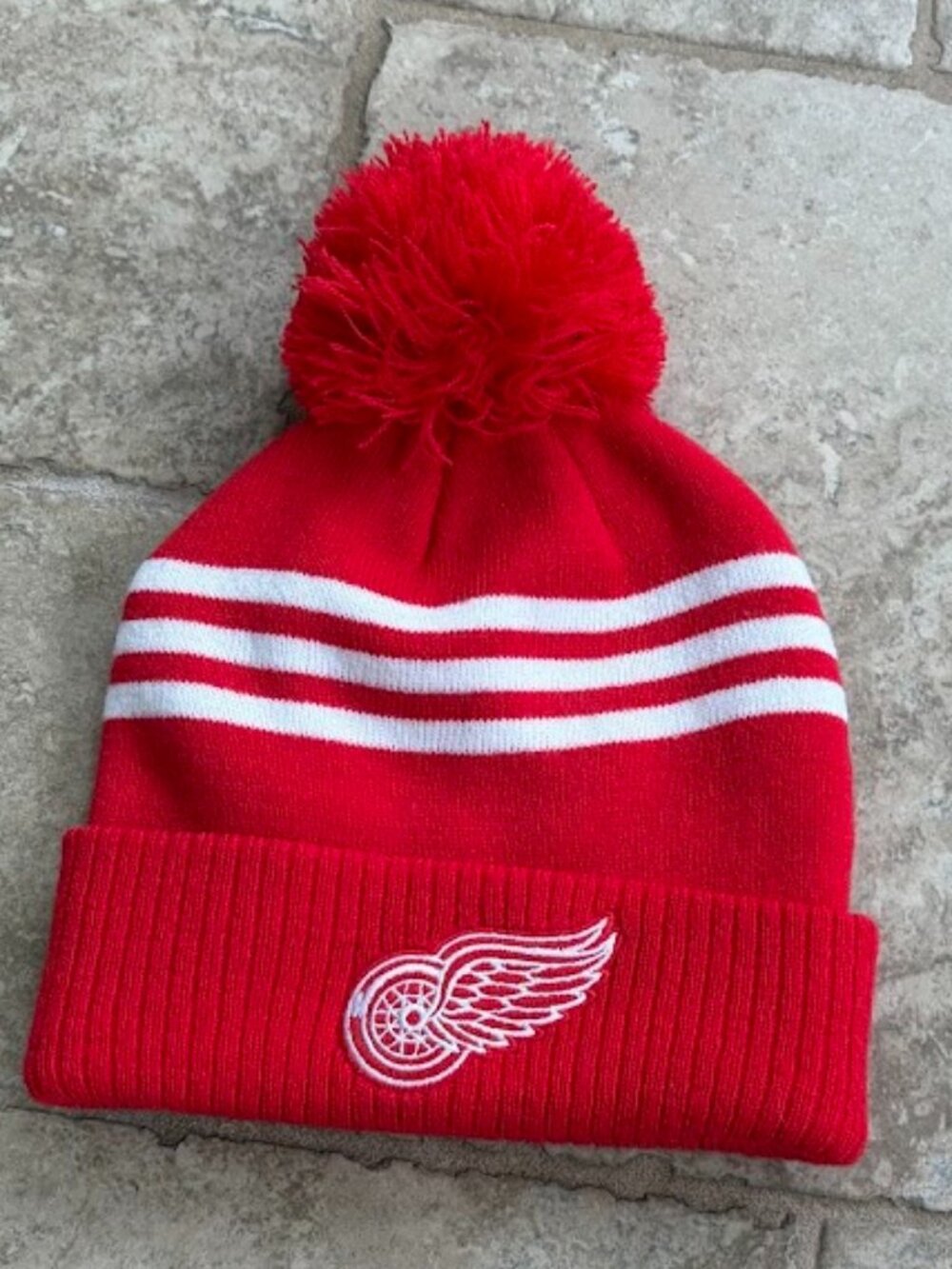 Detroit Red Wings Hat Knit Beanie Pom Mens Red White NHL Hockey Adidas